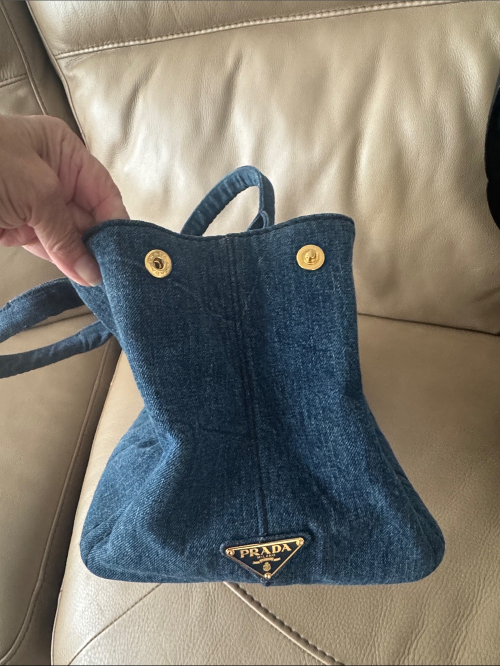 PRADA Canapa Denim Medium Canvas Tote - Picture 9 of 10
